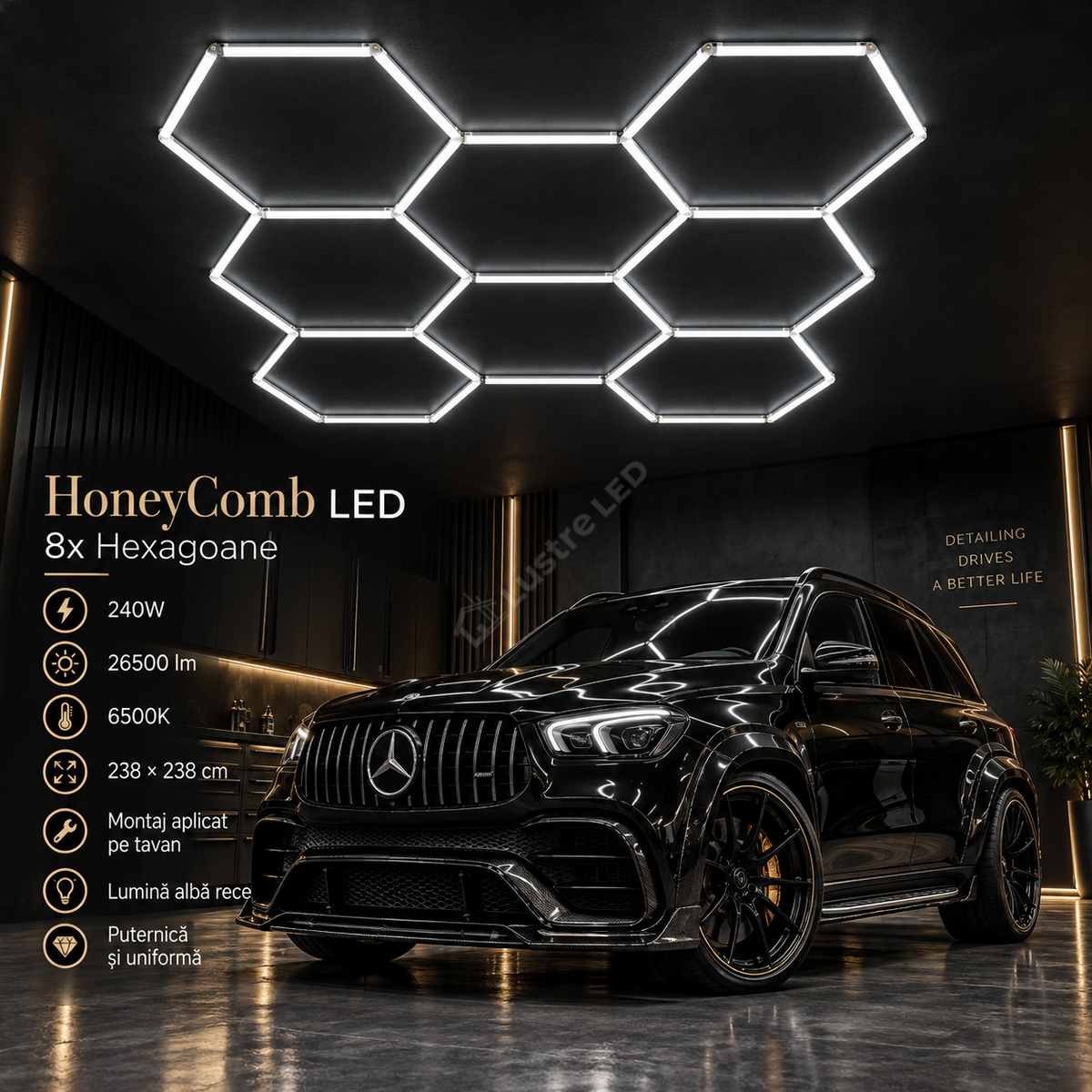 HoneyComb LED 8x Hexagoane 240W | 238x238CM | 26500lm | 6500K