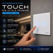 Intrerupator Alb cu Touch din Sticla 2 Butoane Premium