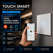 Intrerupator Alb WIFI SMART cu Touch din Sticla 1 Buton Premium Fara NUL