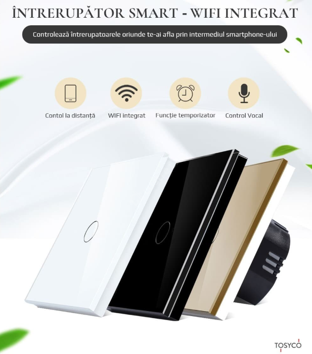 Intrerupator Alb WIFI SMART cu Touch din Sticla 1 Buton Premium Fara NUL