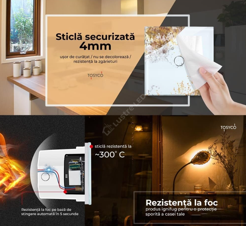 Intrerupator Alb WIFI SMART cu Touch din Sticla 1 Buton Premium Fara NUL