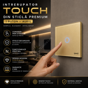 Intrerupator Auriu cu Touch din Sticla 1 Buton Premium