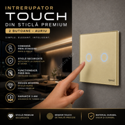 Intrerupator Auriu cu Touch din Sticla 2 Butoane Premium