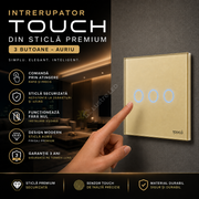 Intrerupator Auriu cu Touch din Sticla 3 Butoane Premium