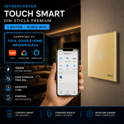 Intrerupator Auriu WIFI SMART cu Touch din Sticla 1 Buton Premium Fara NUL