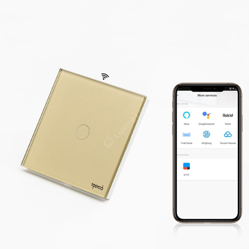 Intrerupator Auriu WIFI SMART cu Touch din Sticla 1 Buton Premium Fara NUL