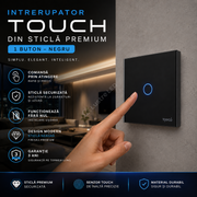 Intrerupator Negru cu Touch din Sticla 1 Buton Premium