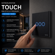 Intrerupator Negru cu Touch din Sticla 3 Butoane Premium