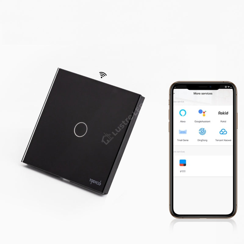 Intrerupator Negru WIFI SMART cu Touch din Sticla 1 Buton Premium Fara NUL