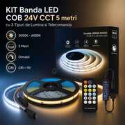 KIT Banda LED COB 24V CCT 5 metri cu 3 Tipuri de Lumina si Telecomanda