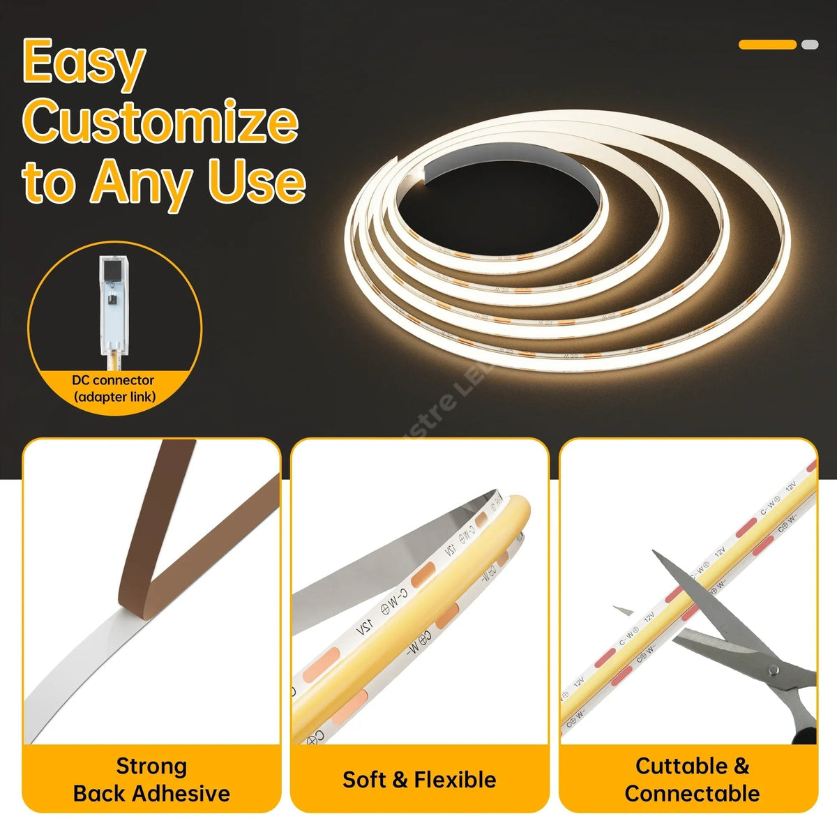 KIT Banda LED 24V CCT 5 metri cu 3 Tipuri de Lumina si Telecomanda 3 FUNCTII / IP21-INTERIOR / 5 METRI LED Strips
