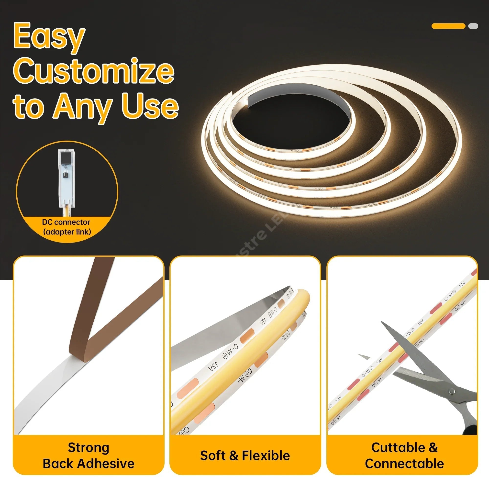 KIT Banda LED 24V CCT 5 metri cu 3 Tipuri de Lumina si Telecomanda 3 FUNCTII / IP21-INTERIOR / 5 METRI LED Strips