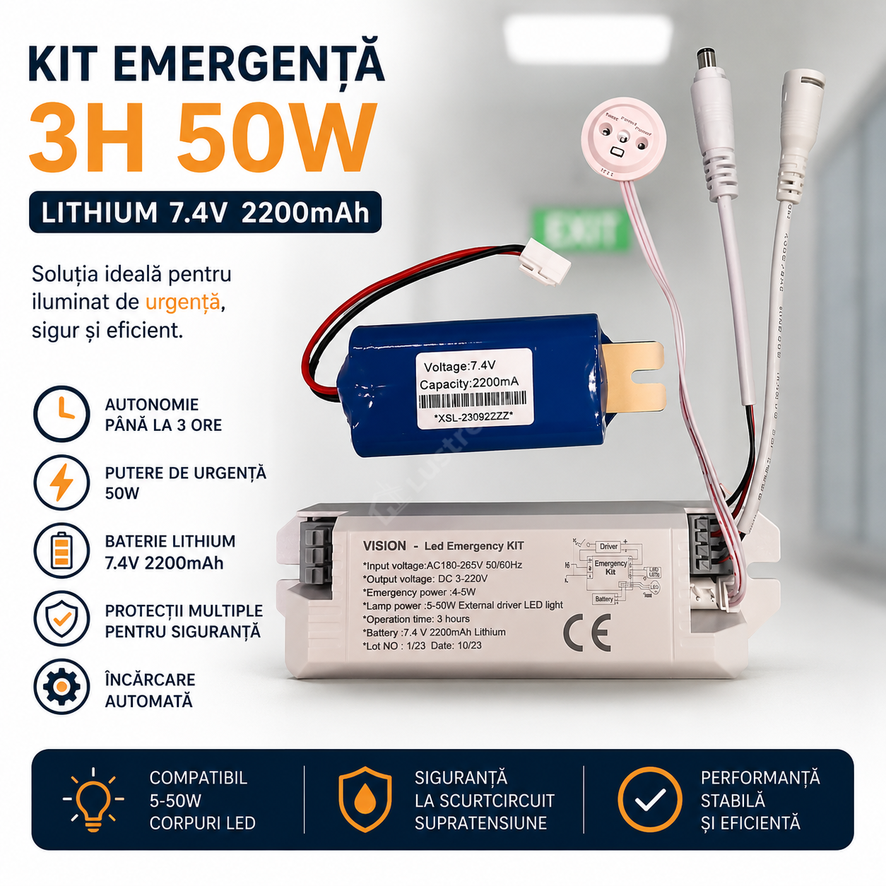 Kit Emergenta 3H 50W Lithium 7.4V 2200mAh