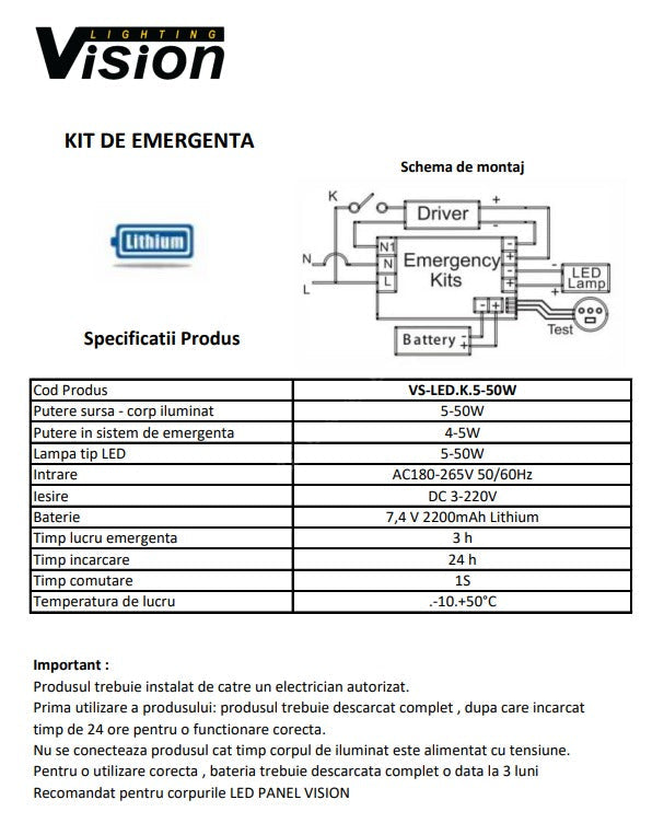 Kit Emergenta 3H 50W Lithium 7.4V 2200mAh