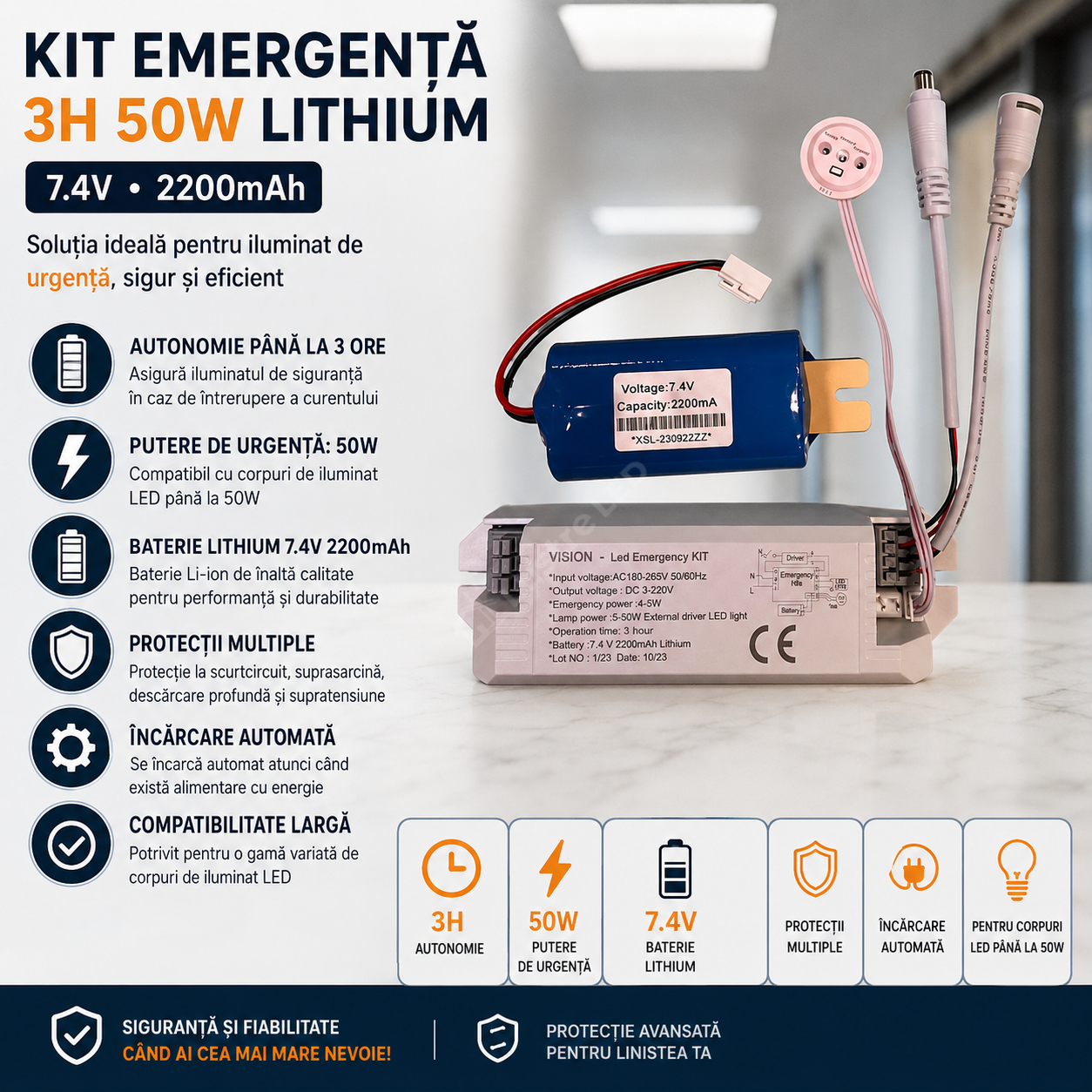 Kit Emergenta 3H 50W Lithium 7.4V 2200mAh