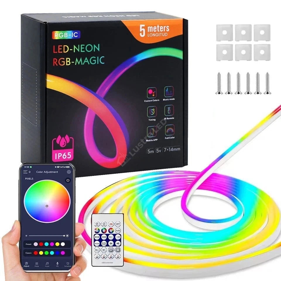 KIT Neon Flex LED RGB IC Smart Digital 5 metri Telecomanda