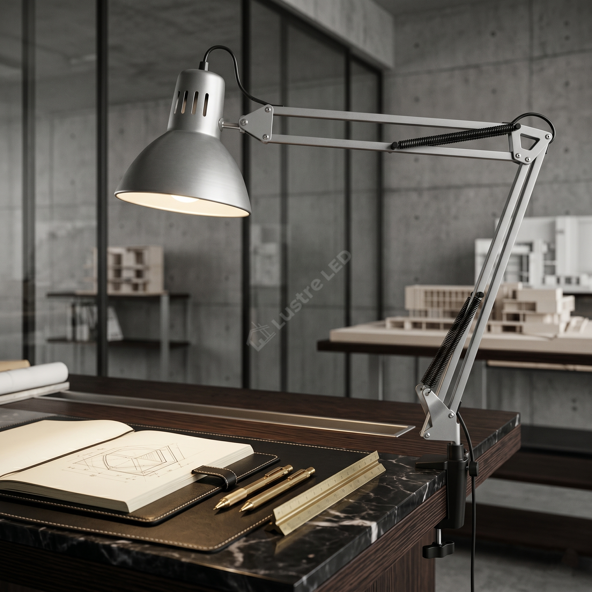Lampa de Birou Silver SCRIPTUM 1xE27 cu Brat Orientabil