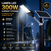 Lampa LED 300W Iluminat Stradal Cu Panou Solar Si Brat Inclus cu Telecomanda Premium