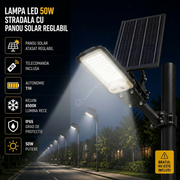 Lampa LED 50W Solara cu Panou Reglabil si Telecomanda 6500K