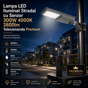 Lampa LED Iluminat Stradal cu Senzor 300W 4000K 2800lm Telecomanda Premium