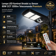 Lampa LED Iluminat Stradal cu Senzor 80W CCT 1200lm Telecomanda Premium