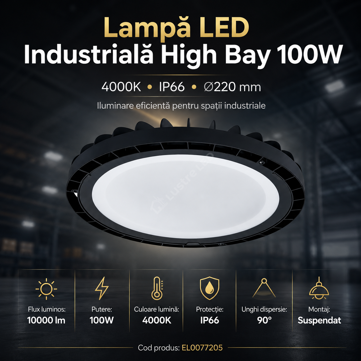 Lampa LED Industriala PHILIPS High Bay 100W 4000K IP66 Ø220mm
