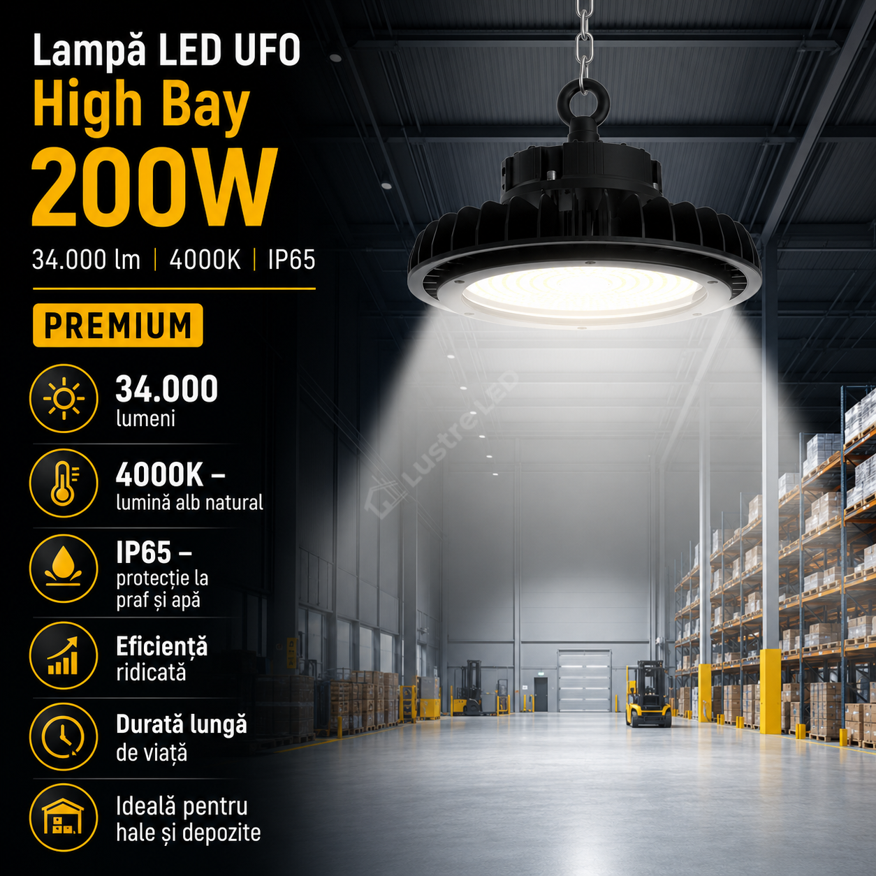 Lampa LED UFO High Bay 200W 34.000lm 4000K IP65 Premium