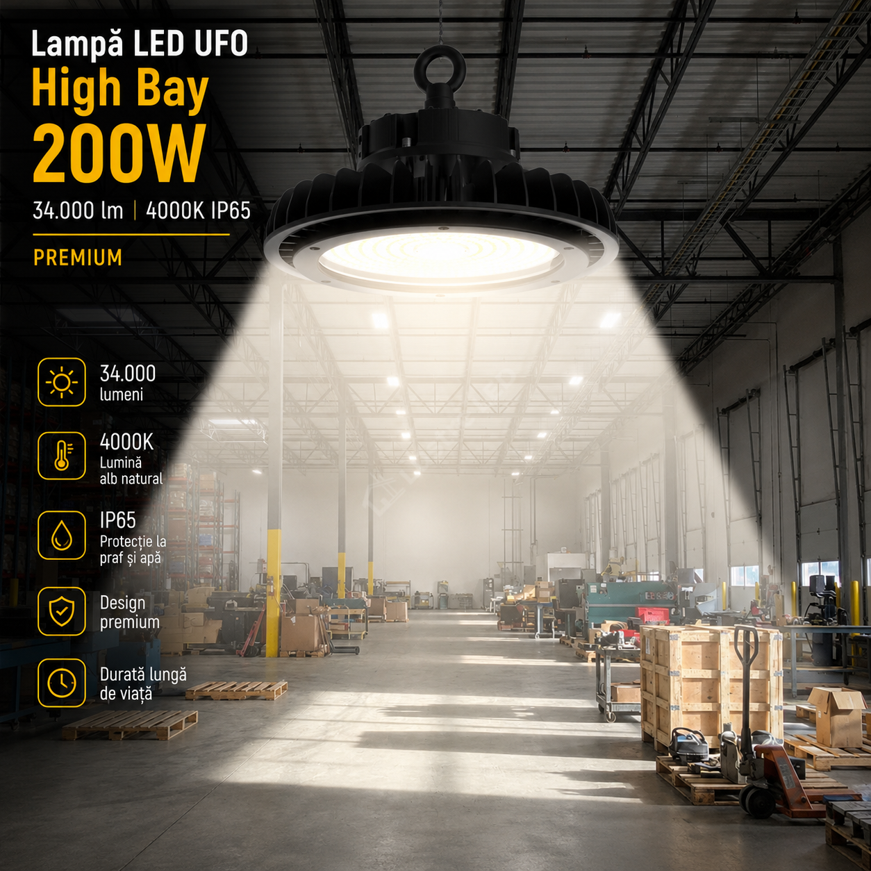 Lampa LED UFO High Bay 200W 34.000lm 4000K IP65 Premium