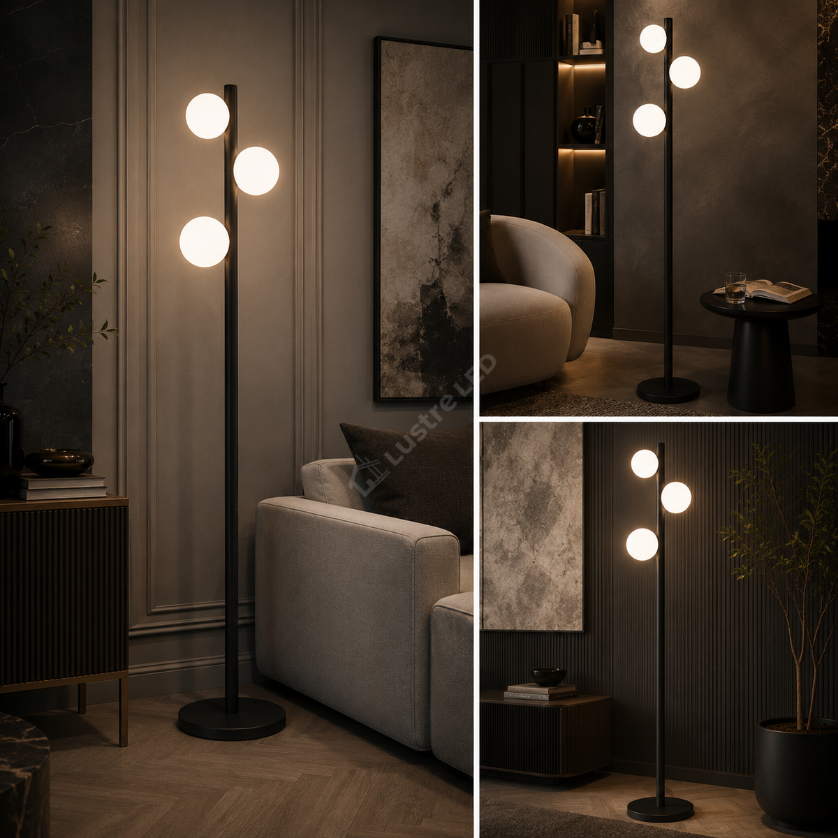 Lampadar FORES Black cu Abajur 3 Globuri 160CM