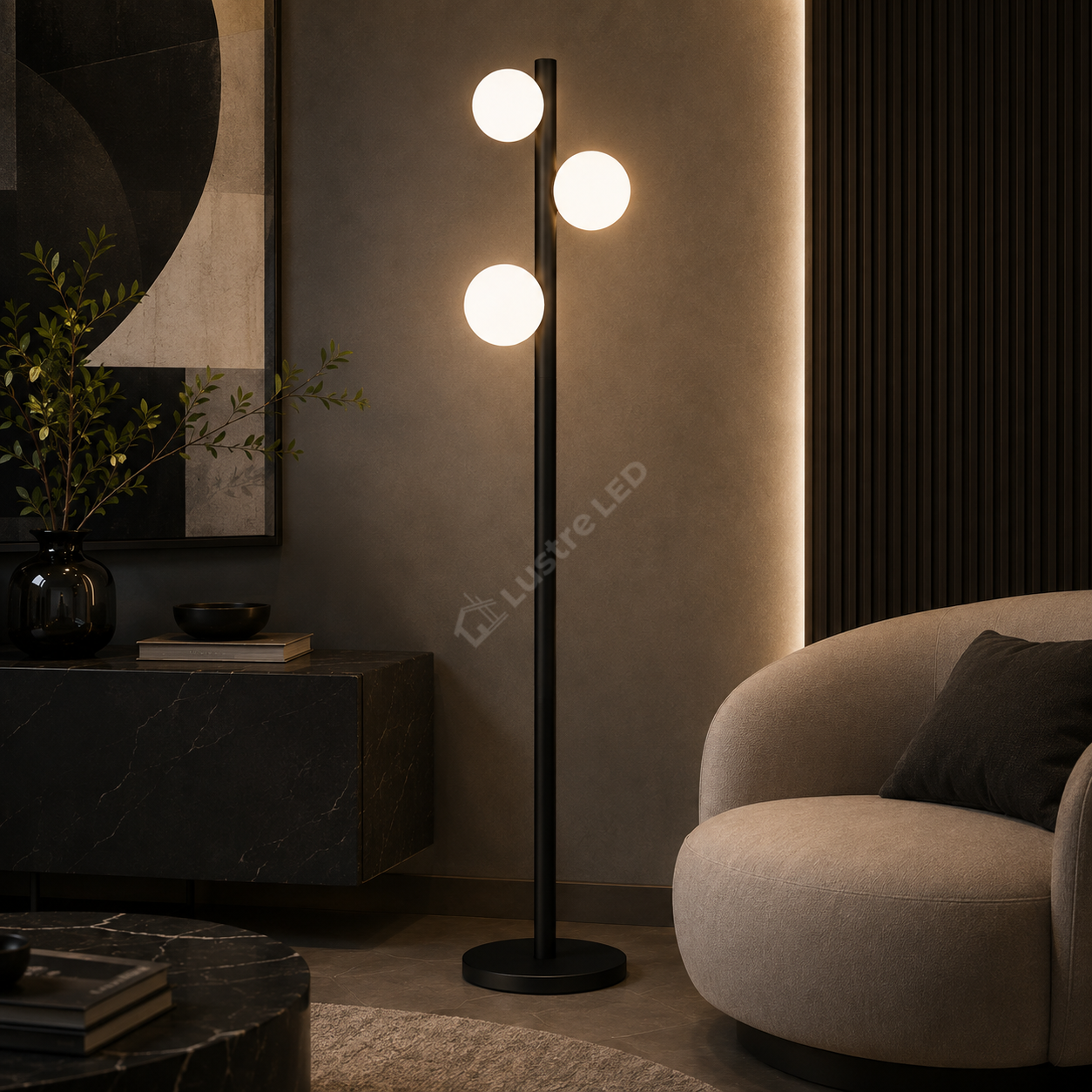 Lampadar FORES Black cu Abajur 3 Globuri 160CM