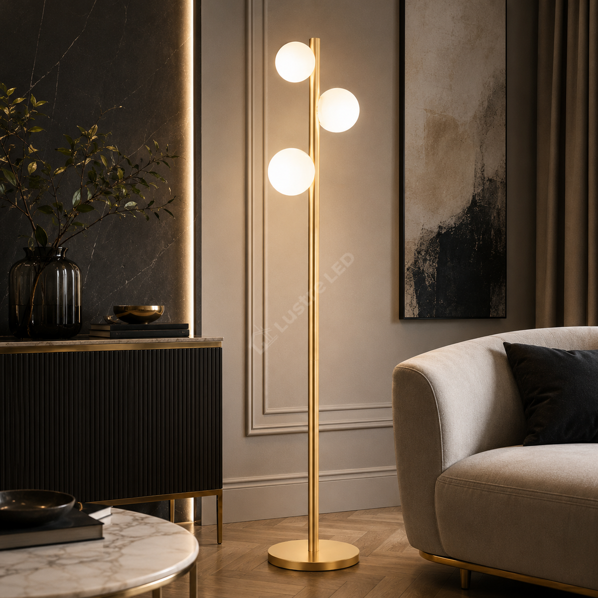 Lampadar FORES Gold cu Abajur 3 Globuri 160CM