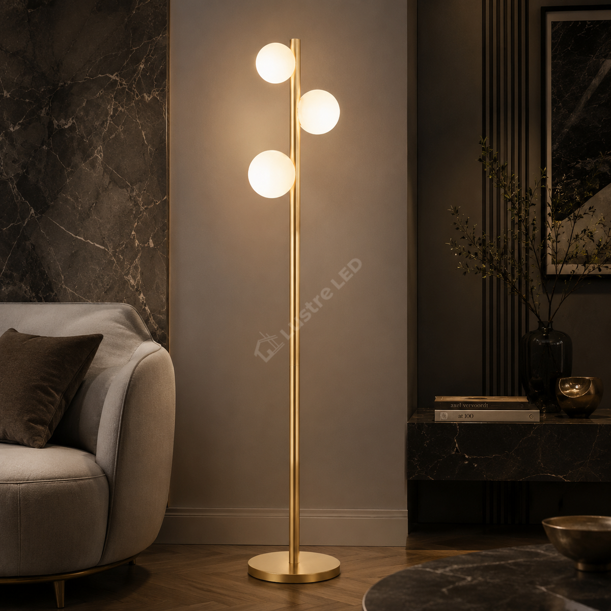 Lampadar FORES Gold cu Abajur 3 Globuri 160CM