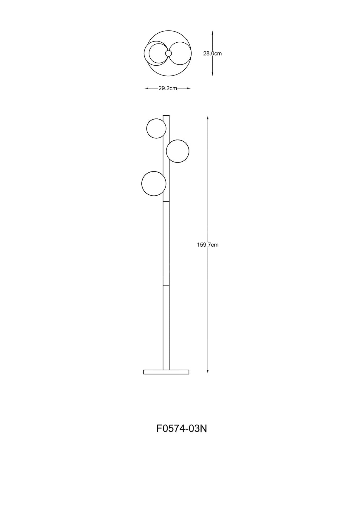 Lampadar FORES Gold cu Abajur 3 Globuri 160CM
