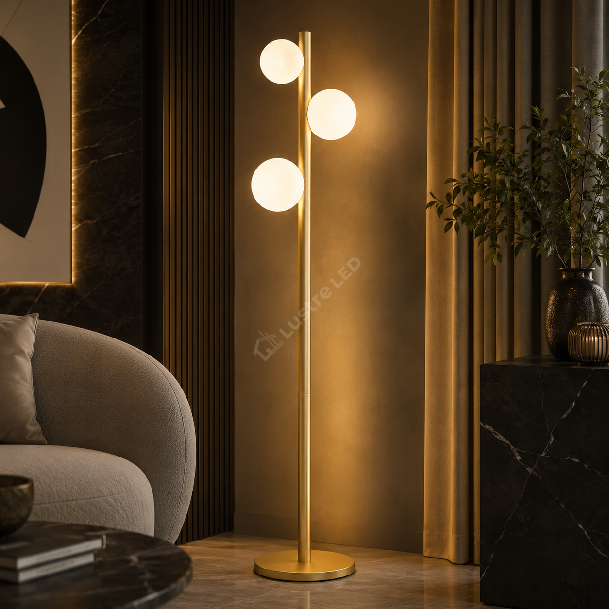 Lampadar FORES Gold cu Abajur 3 Globuri 160CM