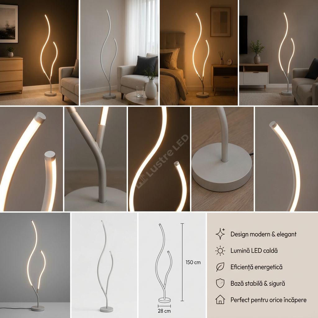 Lampadar LED Rezo White Echivalent 300W | 145CM | 3 Tipuri de Lumina