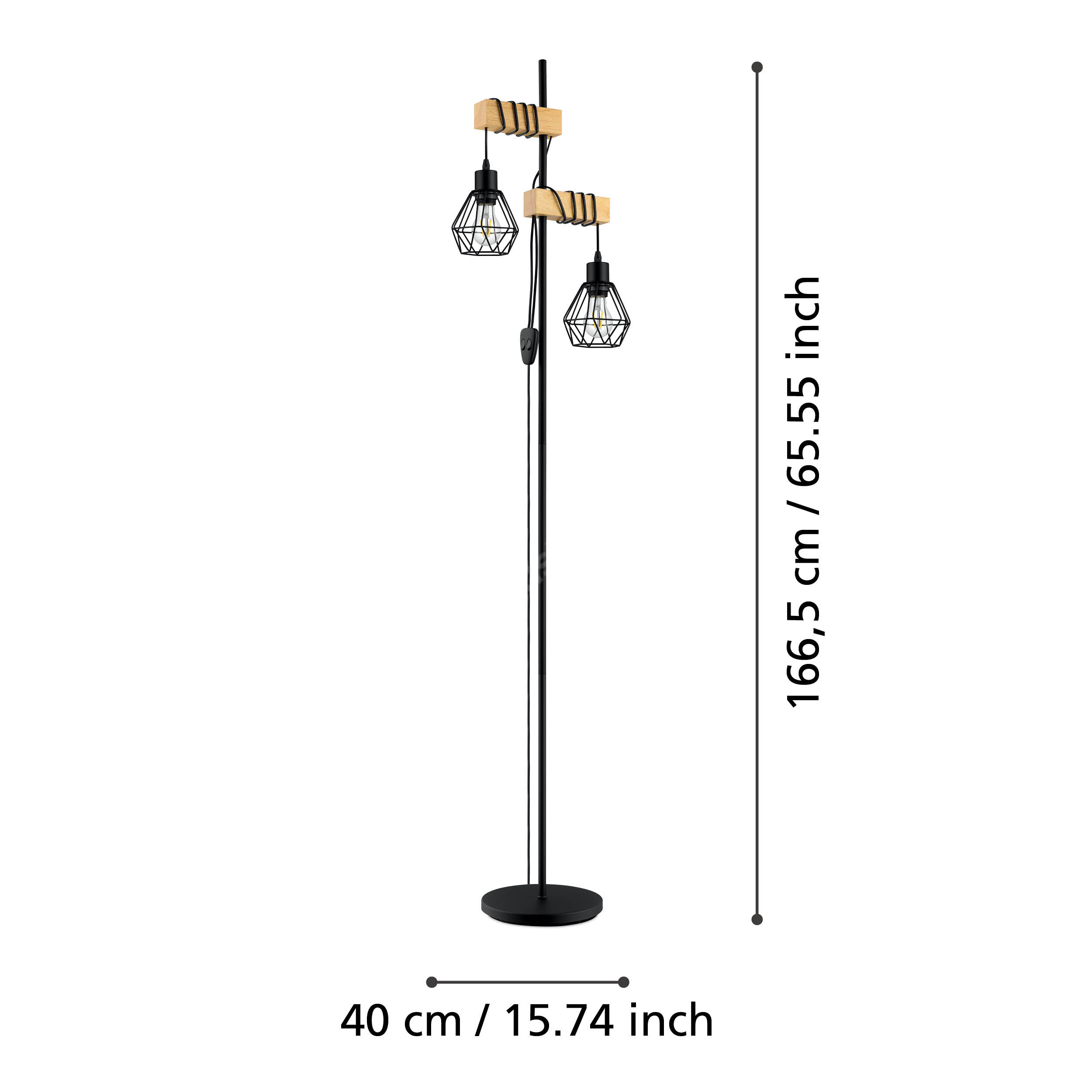 Lampadar Vintage TOWNSHEND 5 Black & Brown 167CM Eglo
