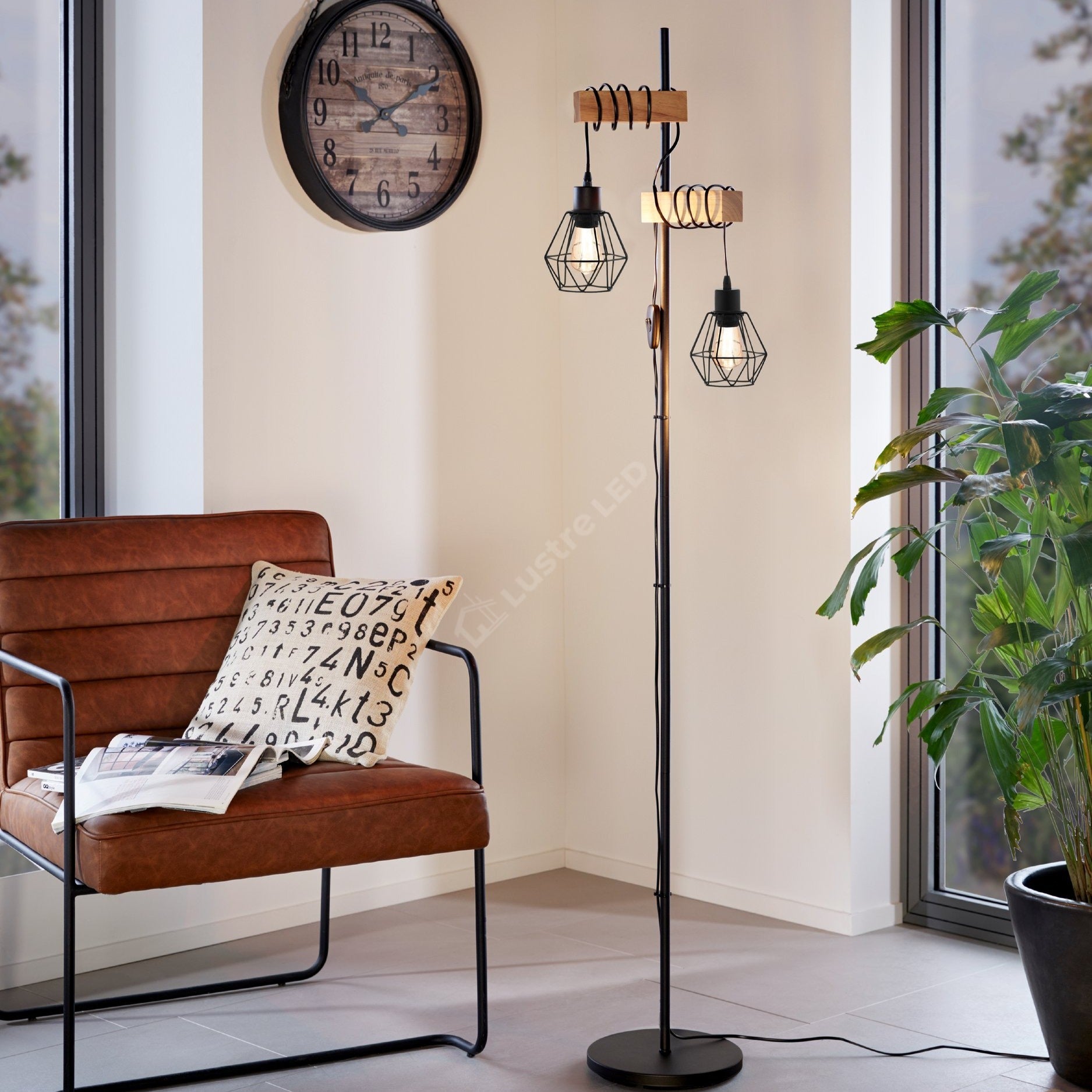 Lampadar Vintage TOWNSHEND 5 Black & Brown 167CM Eglo