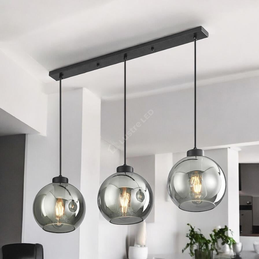 Lustra Abajur Fumuriu FIORE Suport Liniar 3xE27 NEAGRA / ABAJUR Chandeliers