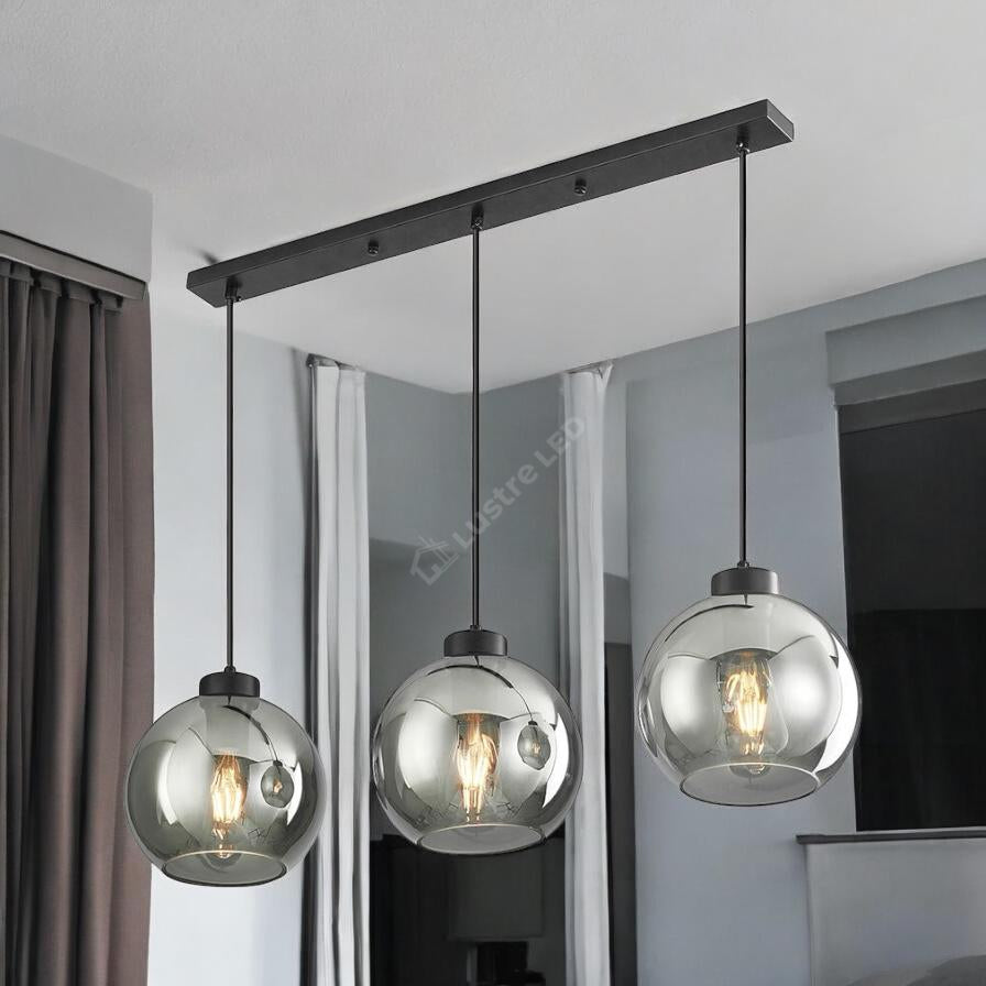 Lustra Abajur Fumuriu FIORE Suport Liniar 3xE27 NEAGRA / ABAJUR Chandeliers