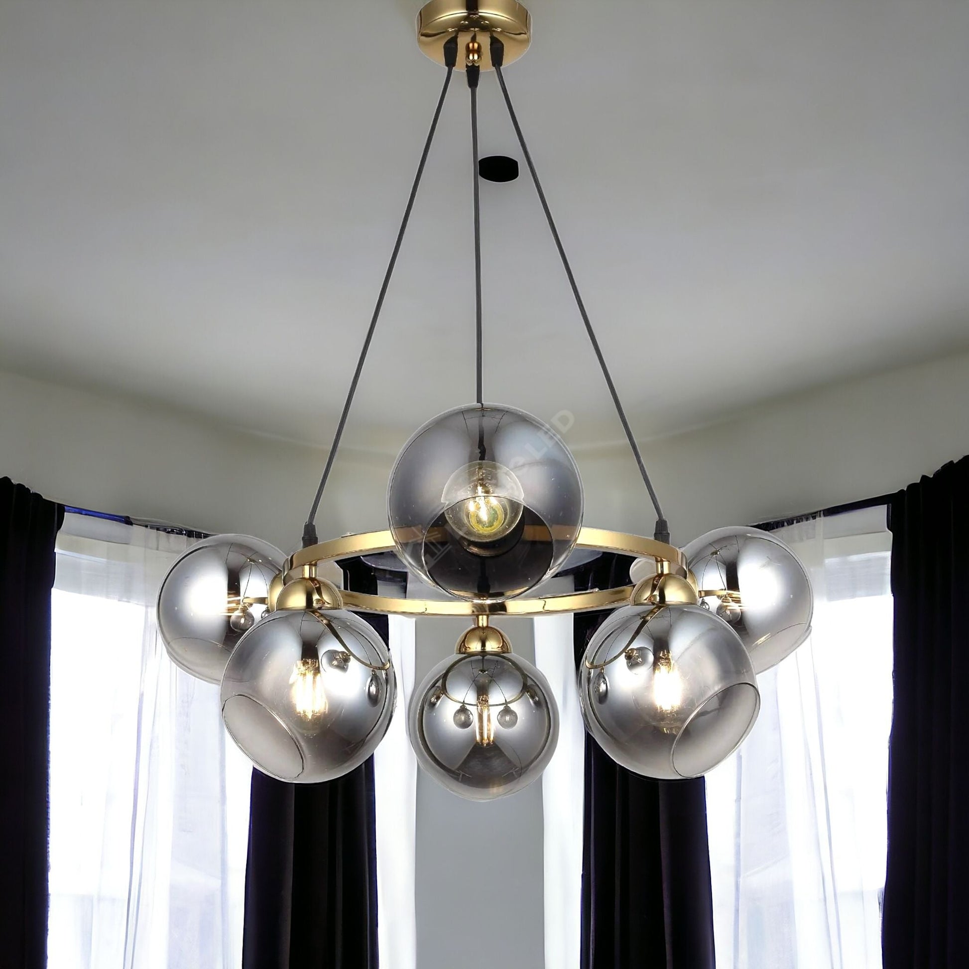 Lustra Abajur Fumuriu Gold 6Xe27 Mx399-6 Chandeliers