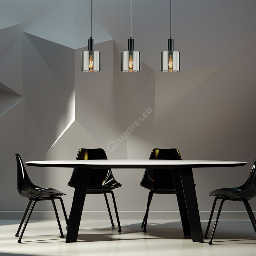 Lustra Abajur Fumuriu SAVIO Suport Liniar 3xE27 NEAGRA / ABAJUR Chandeliers