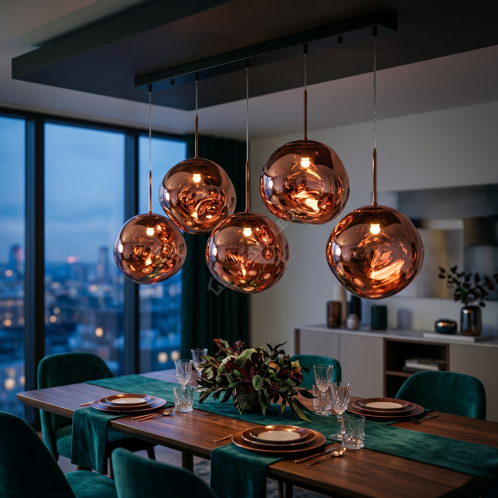 Lustra Abajur Liniara Suspendata Copper Orbs 5xE27 Premium