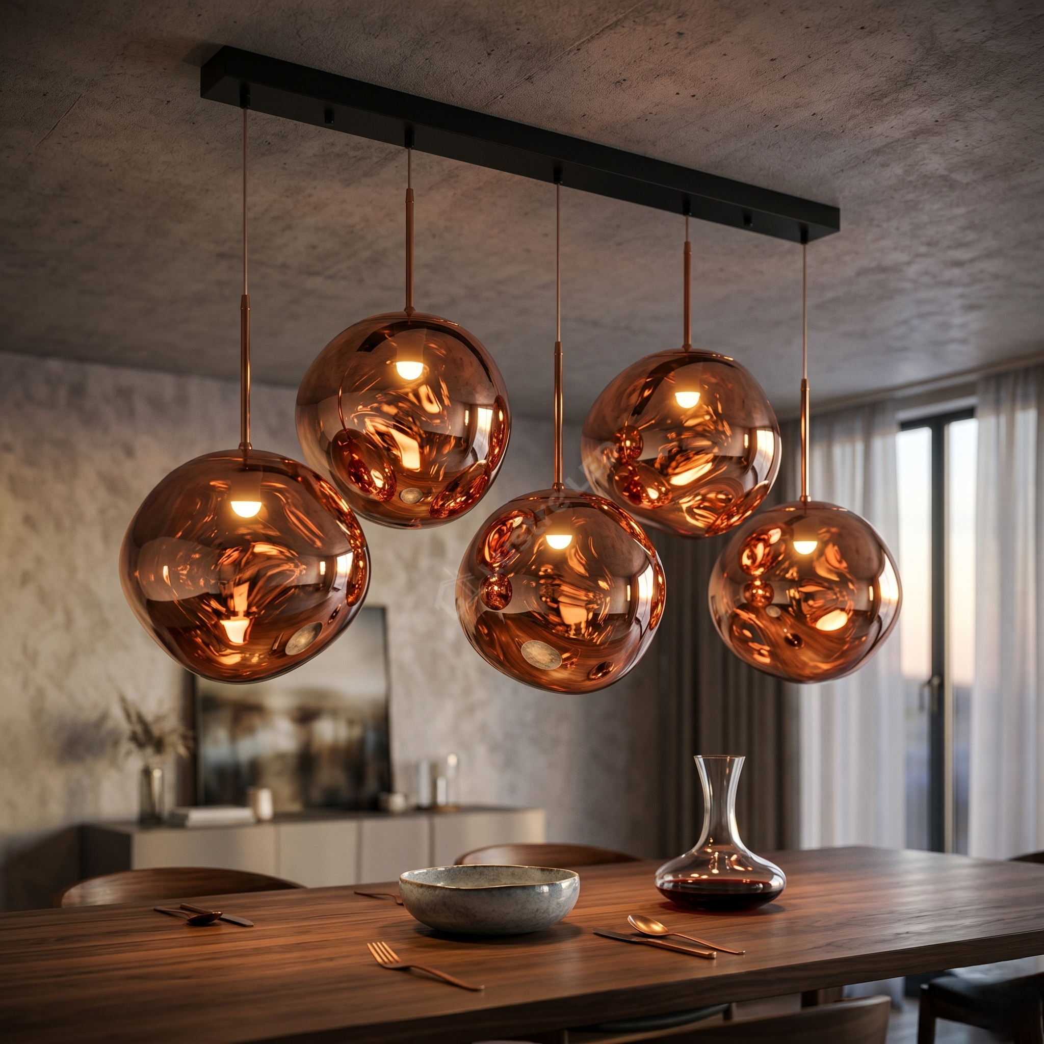 Lustra Abajur Liniara Suspendata Copper Orbs 5xE27 Premium