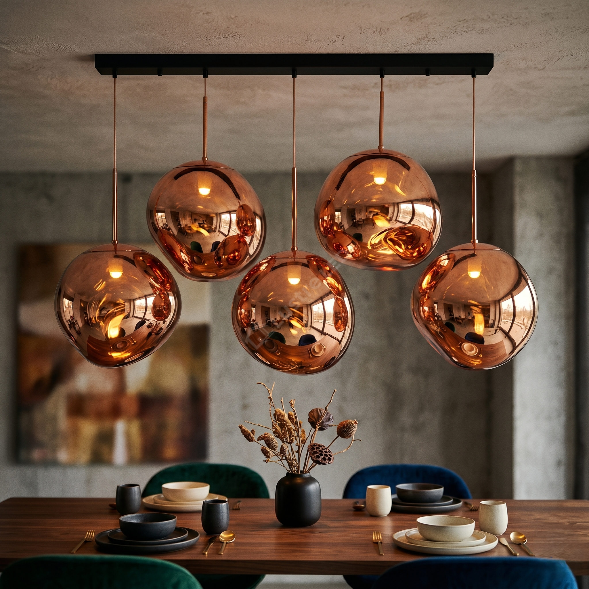 Lustra Abajur Liniara Suspendata Copper Orbs 5xE27 Premium