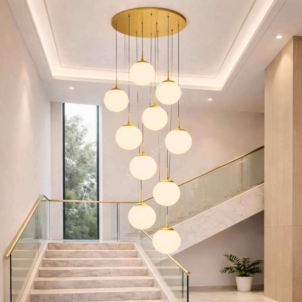 Lustra Abajur Mat GOLD Luxury STAIRCASE 9xE27