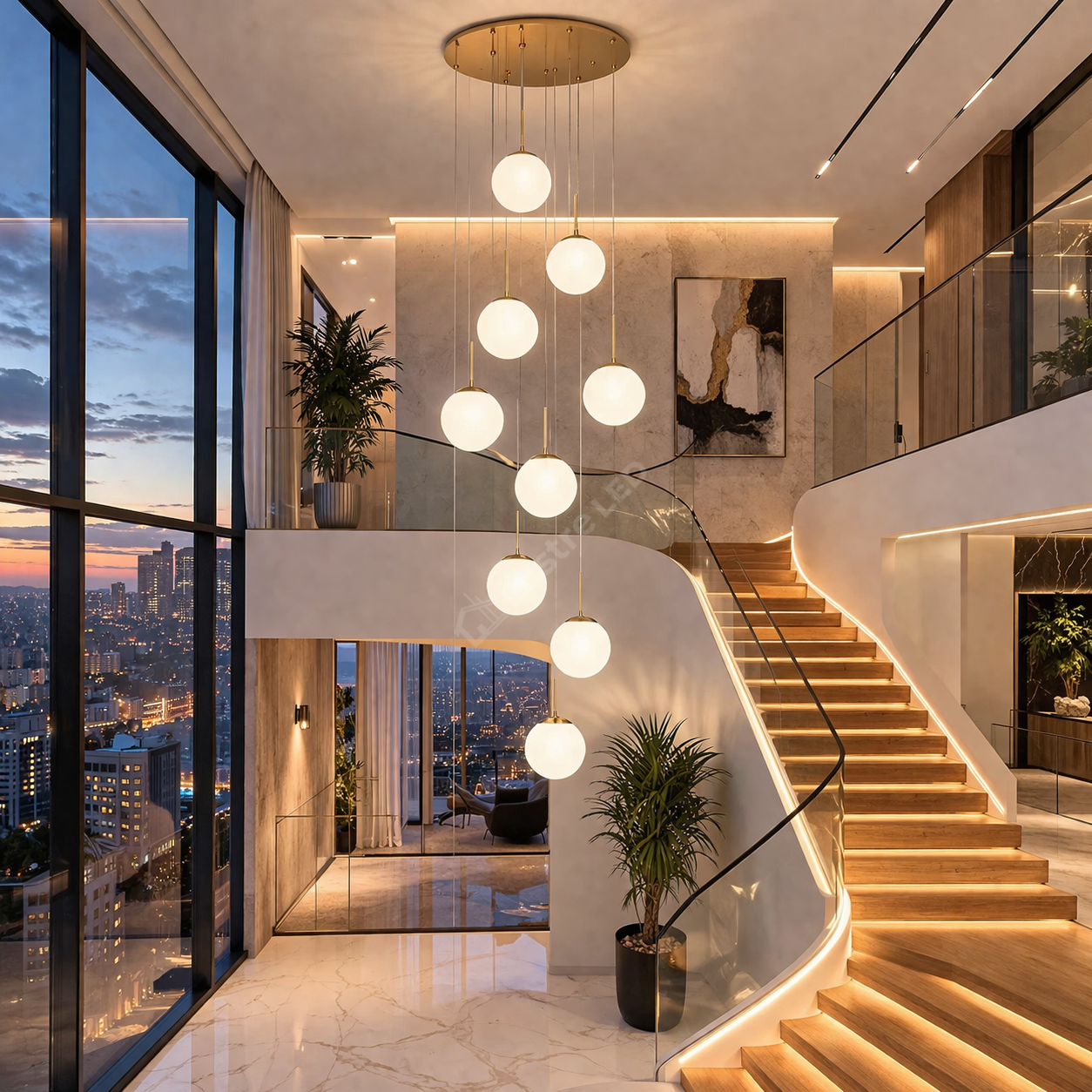 Lustra Abajur Mat GOLD Luxury STAIRCASE 9xE27
