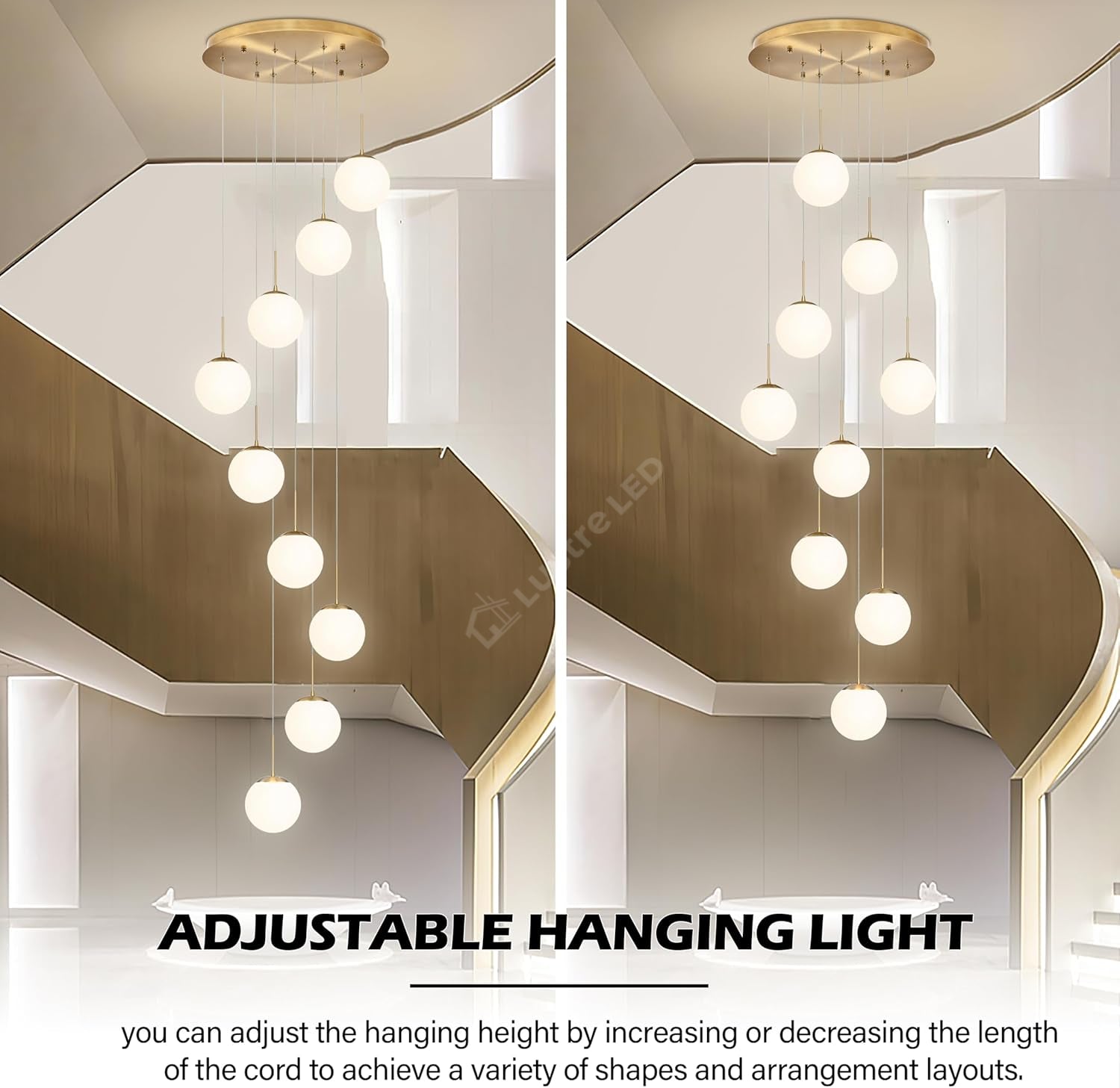 Lustra Abajur Mat GOLD Luxury STAIRCASE 9xE27