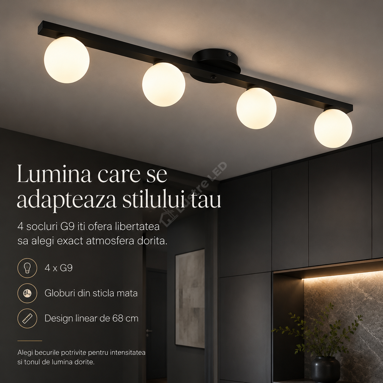 Lustra Abajur MAT LEEDS Nordic 68CM BLACK 4xG9
