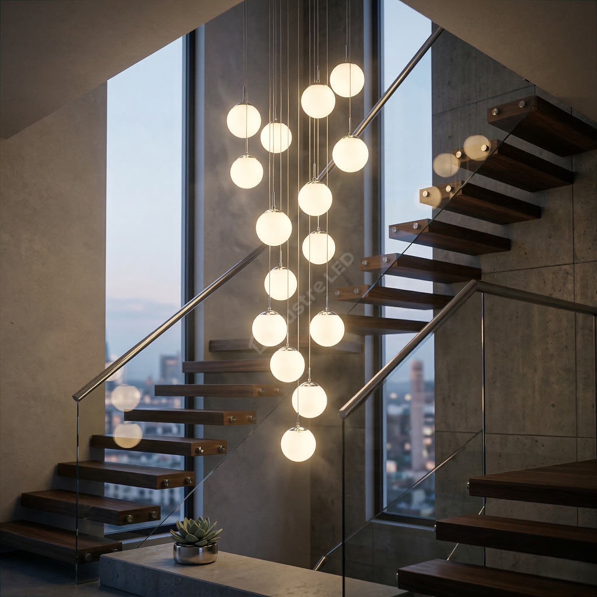 Lustra Abajur Mat Silver Luxury STAIRCASE Gigant 12xE27
