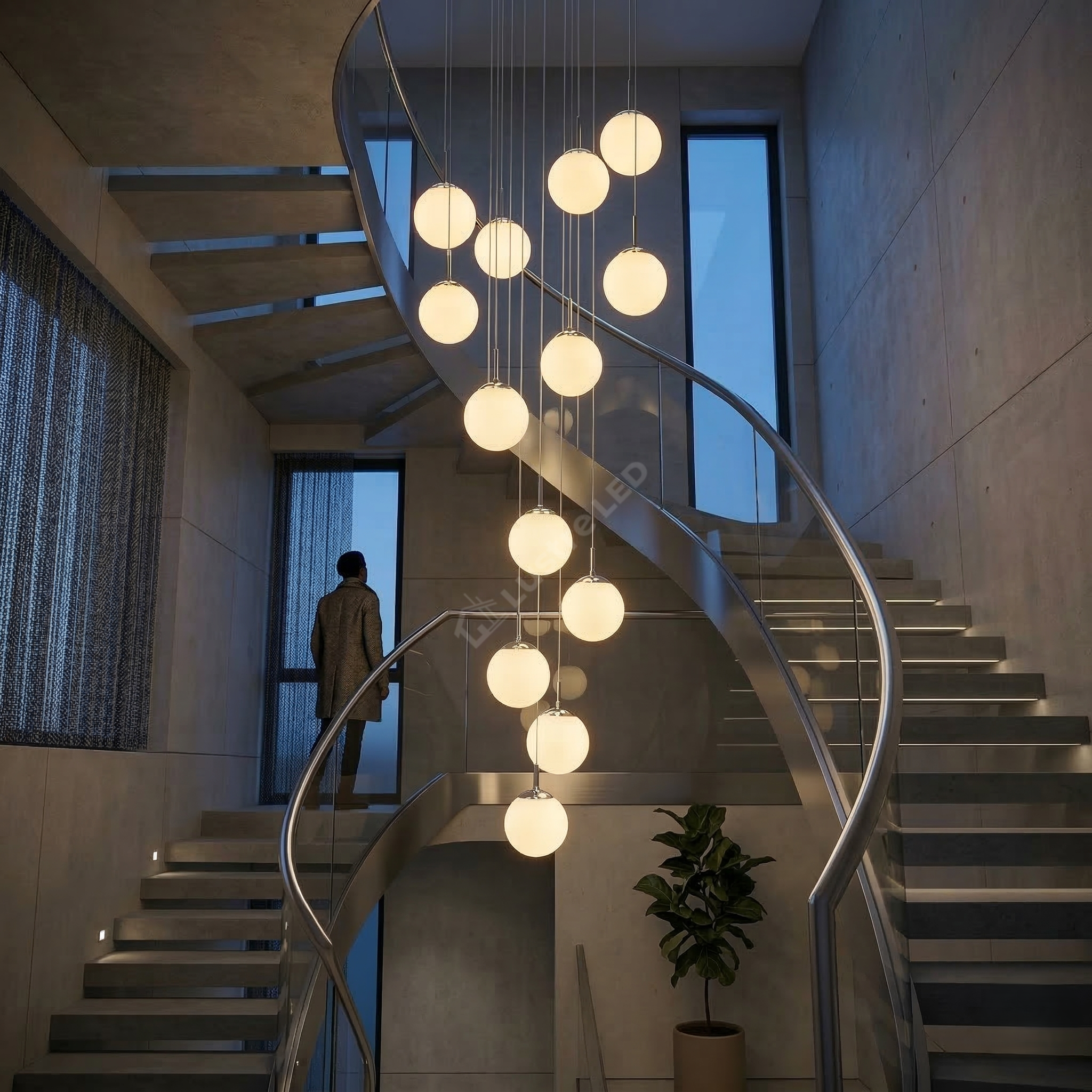 Lustra Abajur Mat Silver Luxury STAIRCASE Gigant 12xE27